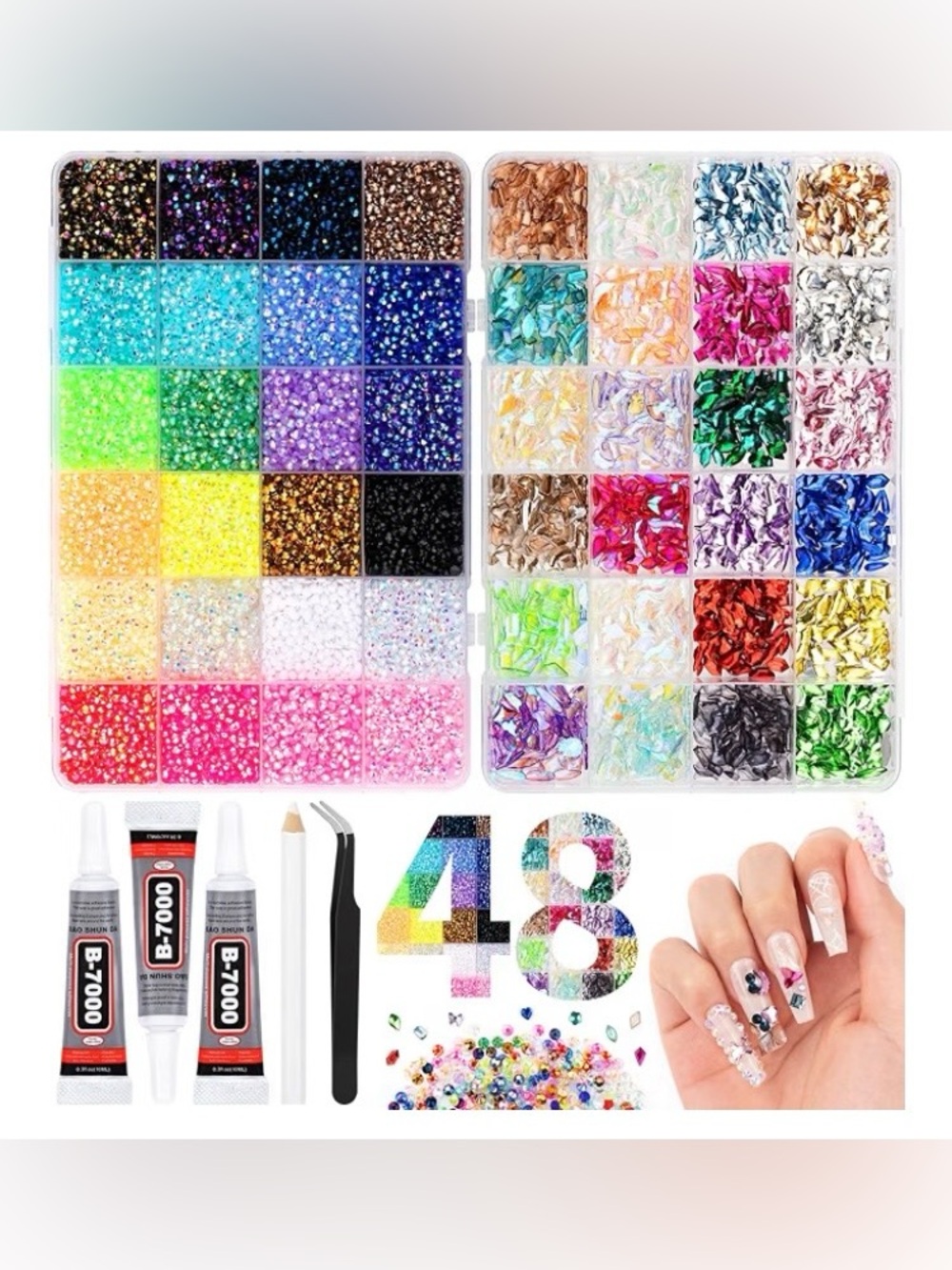 40000Pcs 48 Colors Resin Jelly Rhinestones Kit with B7000 Jewelry Glue.